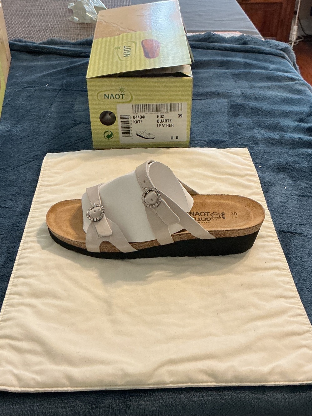 Naot Quartz Leather Double-Strap Slide Sandal in White